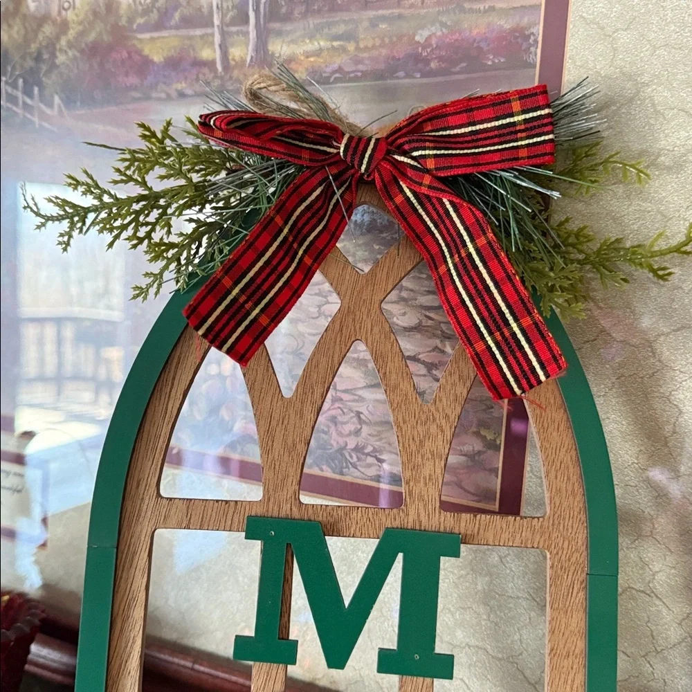 MERRY Wooden Holiday Sled Sign - Green and Natural
